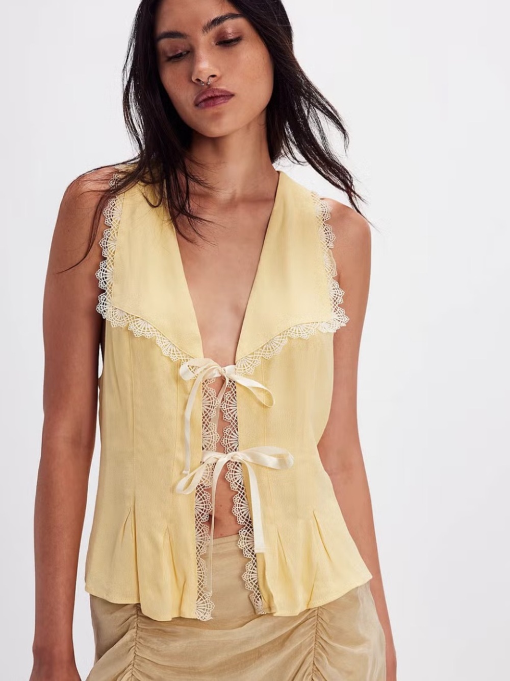 Free People Cream Blouse with Metal Logo Tag - Picture 5 of 5